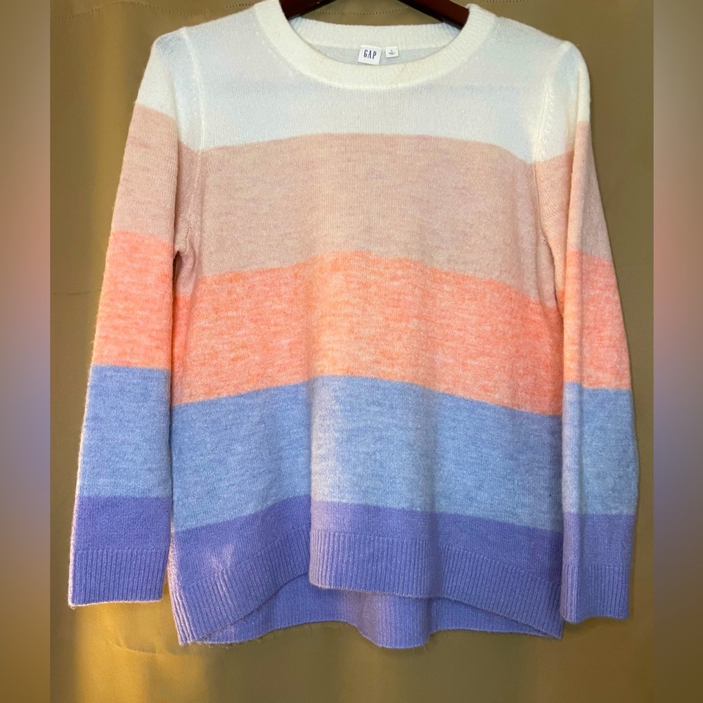 GAP Round Neck Pullover Pastel Striped Knit Sweater Women's Size Large